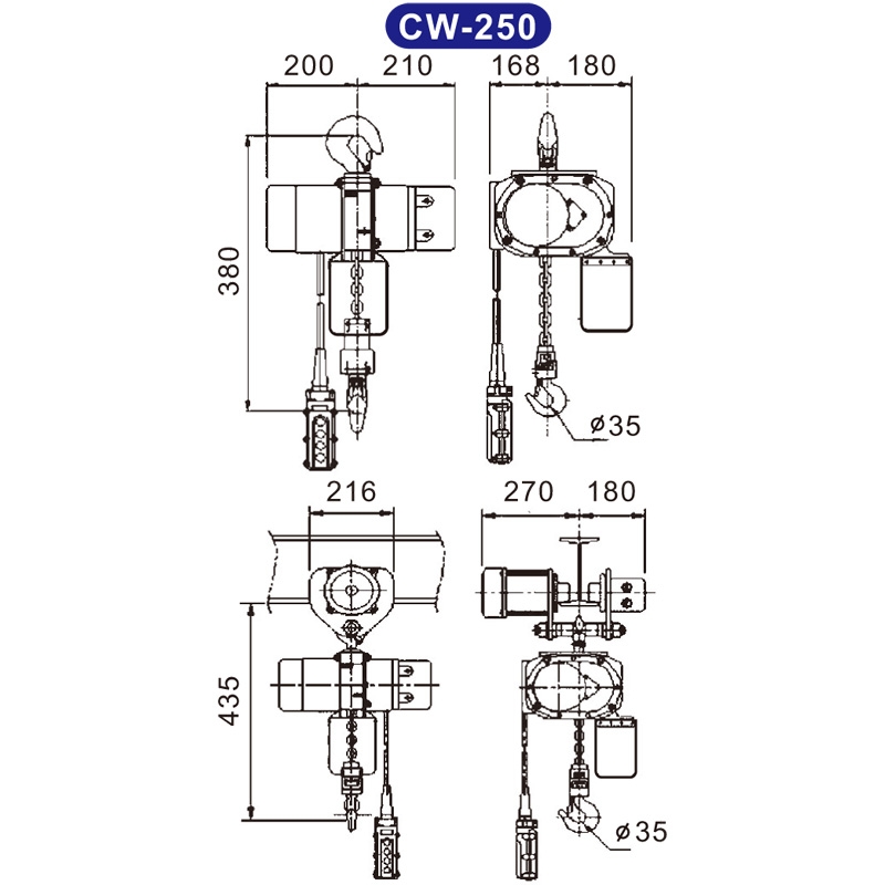 【基業牌 KIO】CW系列 三相電動鏈條吊車 (250kg~2噸/單速)