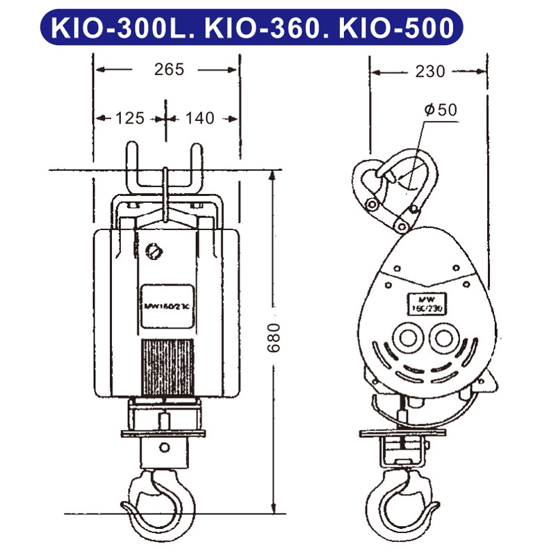 基業牌 KIO 系列 大金剛吊掛式電動捲揚機|300–500kg